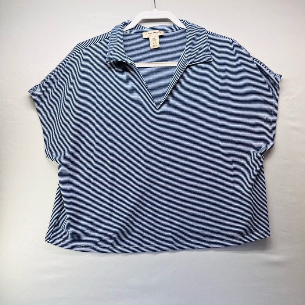Martha‎ Stewart Navy Striped Blouse